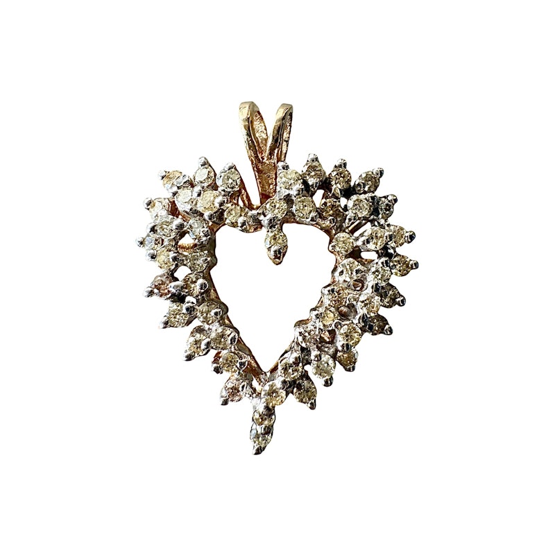 14K Yellow Gold Diamond Cluster Open Heart Pendant