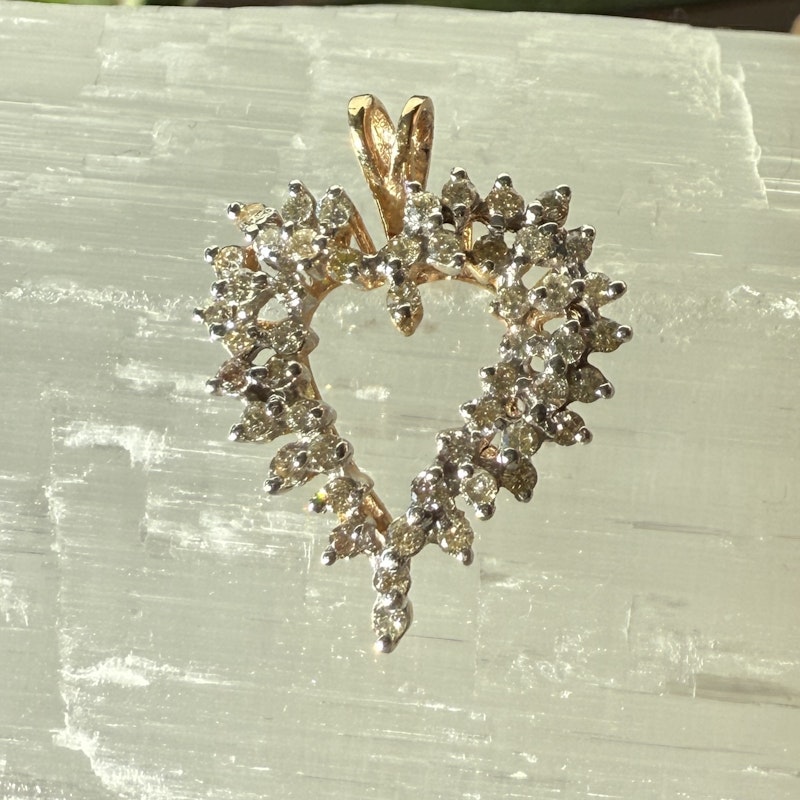 14K Yellow Gold Diamond Cluster Open Heart Pendant