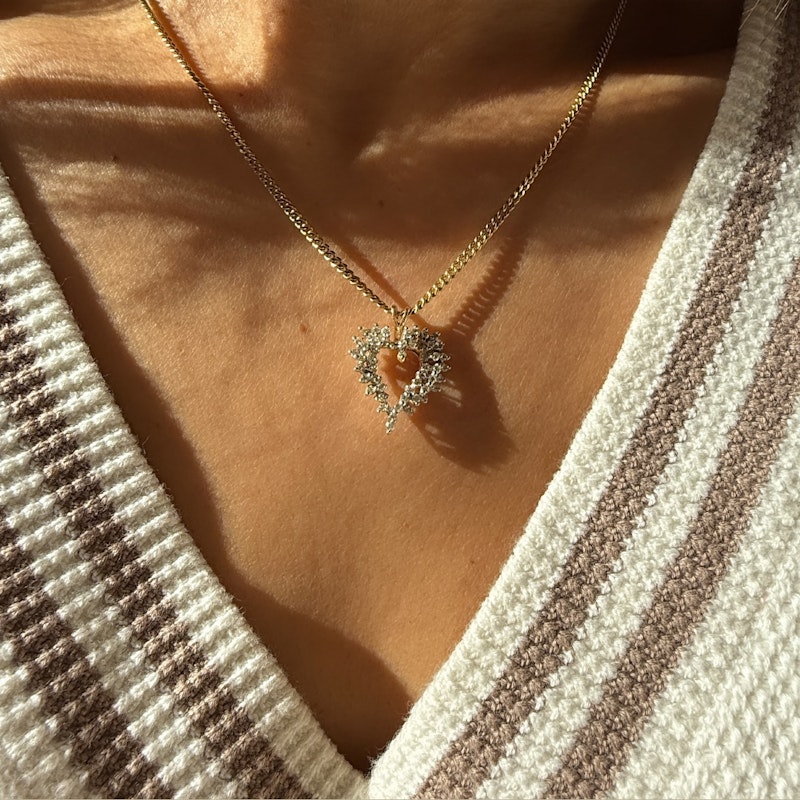 14K Yellow Gold Diamond Cluster Open Heart Pendant