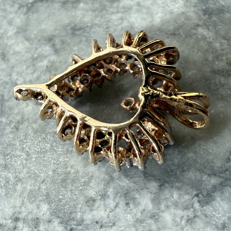 14K Yellow Gold Diamond Cluster Open Heart Pendant