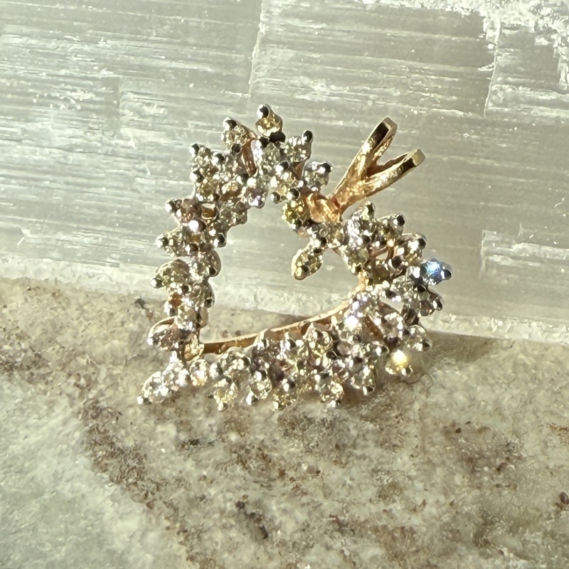 14K Yellow Gold Diamond Cluster Open Heart Pendant
