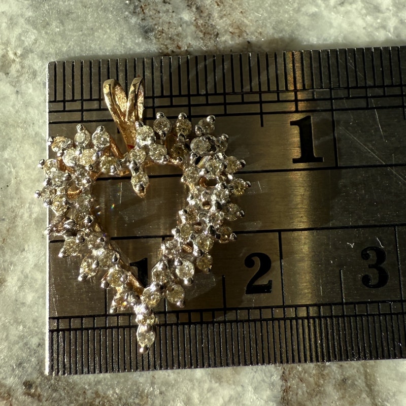 14K Yellow Gold Diamond Cluster Open Heart Pendant