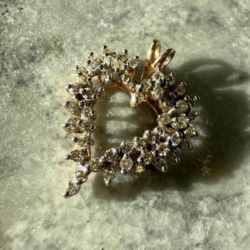 14K Yellow Gold Diamond Cluster Open Heart Pendant