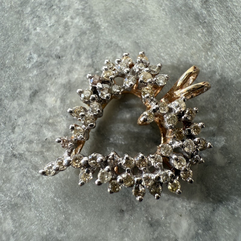 14K Yellow Gold Diamond Cluster Open Heart Pendant