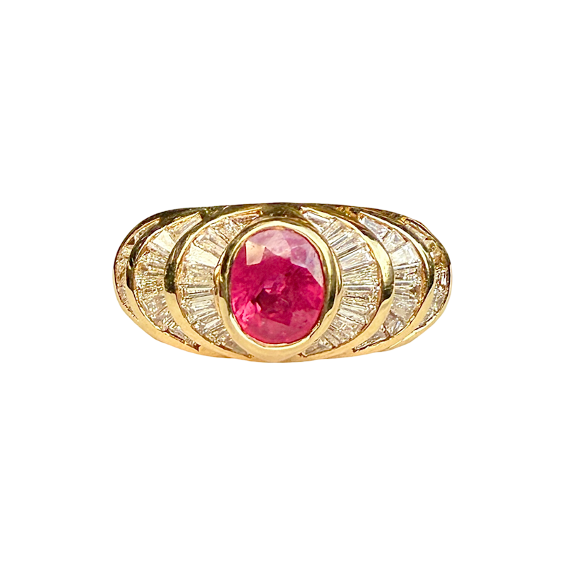 14k Yellow Gold Oval Ruby Diamond Ring