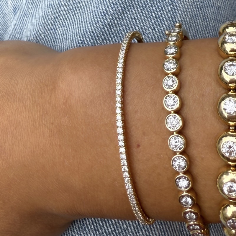 14k Yellow Gold Diamond Flexible Tennis Bangle Bracelet