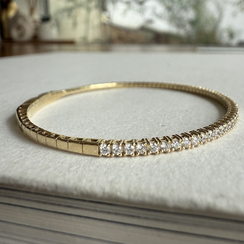 14k Yellow Gold Diamond Flexible Tennis Bangle Bracelet