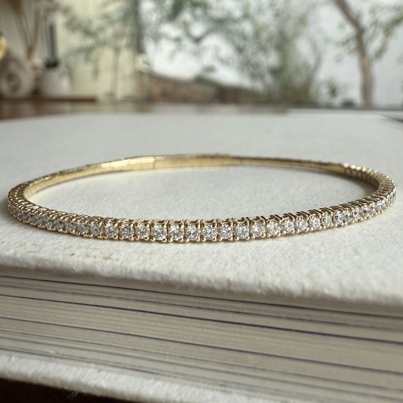 14k Yellow Gold Diamond Flexible Tennis Bangle Bracelet