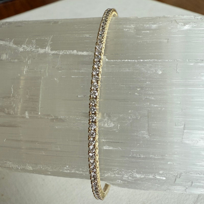 14k Yellow Gold Diamond Flexible Tennis Bangle Bracelet