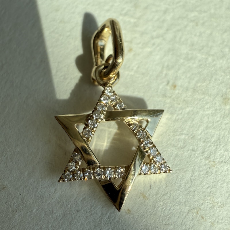 14K Yellow Gold Star of David Diamond Charm Pendant