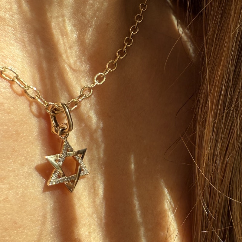 14K Yellow Gold Star of David Diamond Charm Pendant