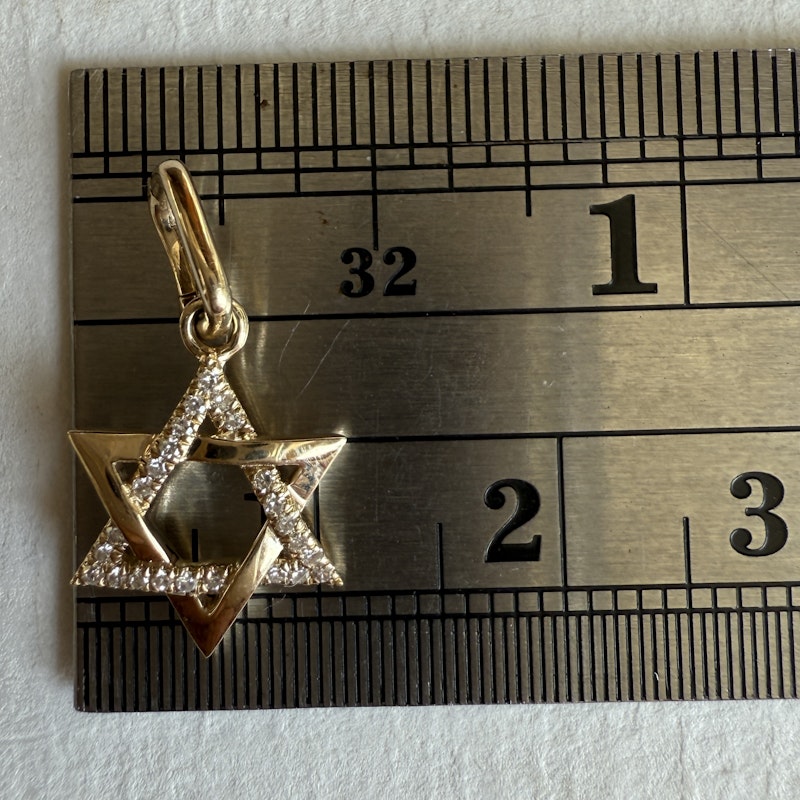 14K Yellow Gold Star of David Diamond Charm Pendant