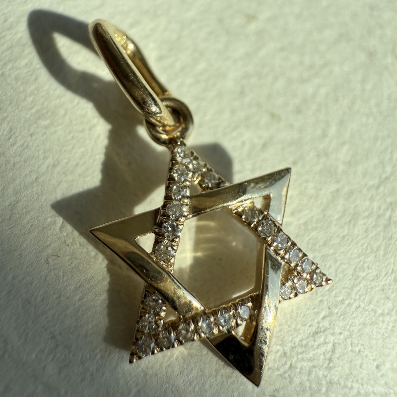 14K Yellow Gold Star of David Diamond Charm Pendant