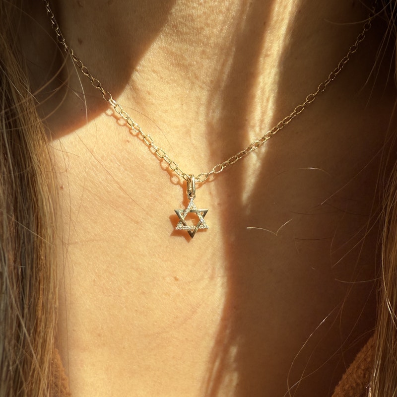 14K Yellow Gold Star of David Diamond Charm Pendant