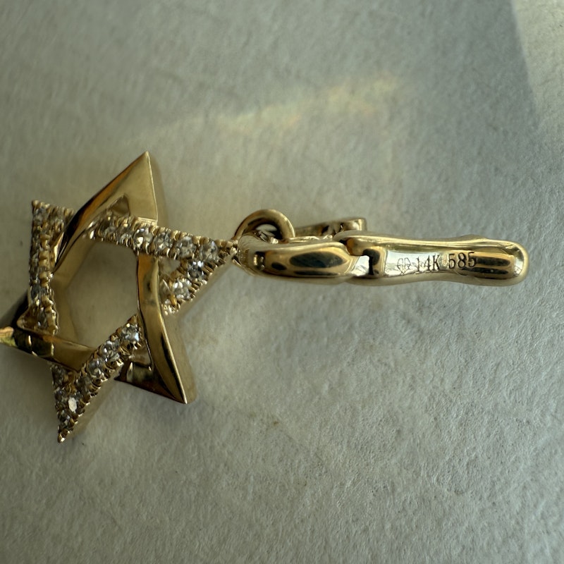 14K Yellow Gold Star of David Diamond Charm Pendant