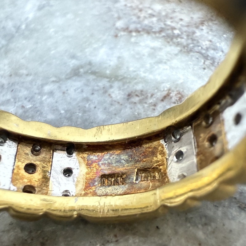 18k Two Tone Gold Diamond Fluted Ribbed Ring
