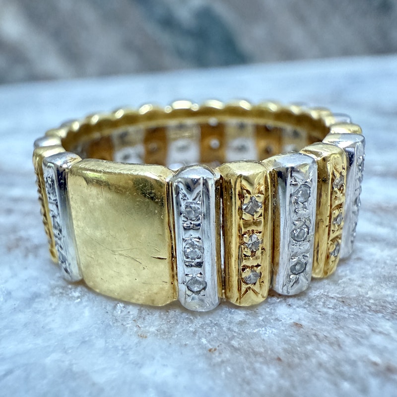 18k Two Tone Gold Diamond Fluted Ribbed Ring