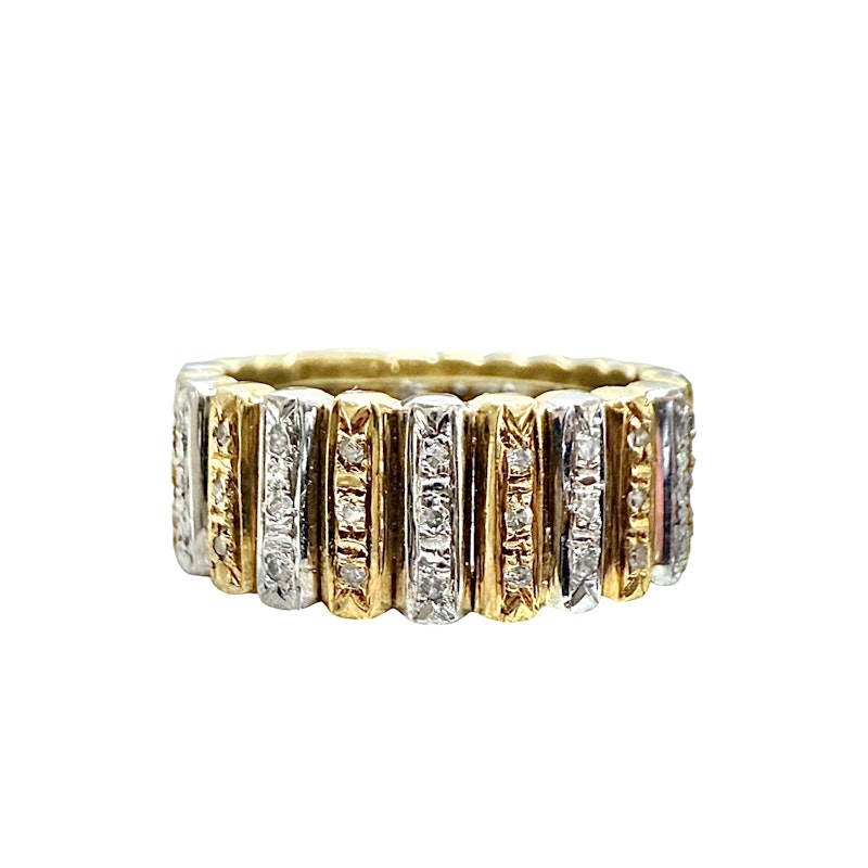 18k Two Tone Gold Diamond Fluted Ribbed Ring