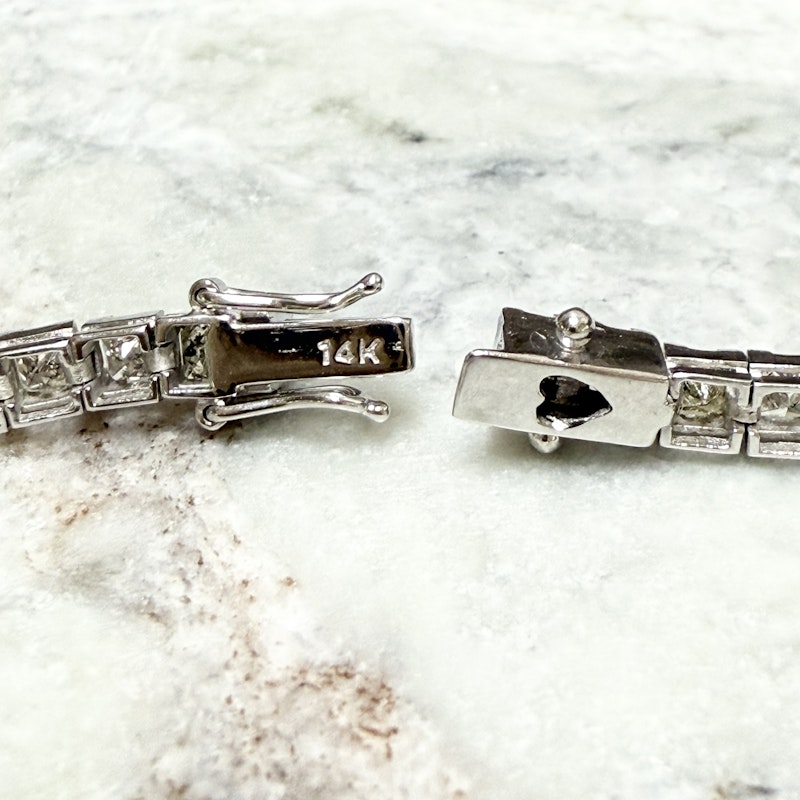 14k White Gold Princess Cut Diamond Tennis Bracelet 5.06ctw