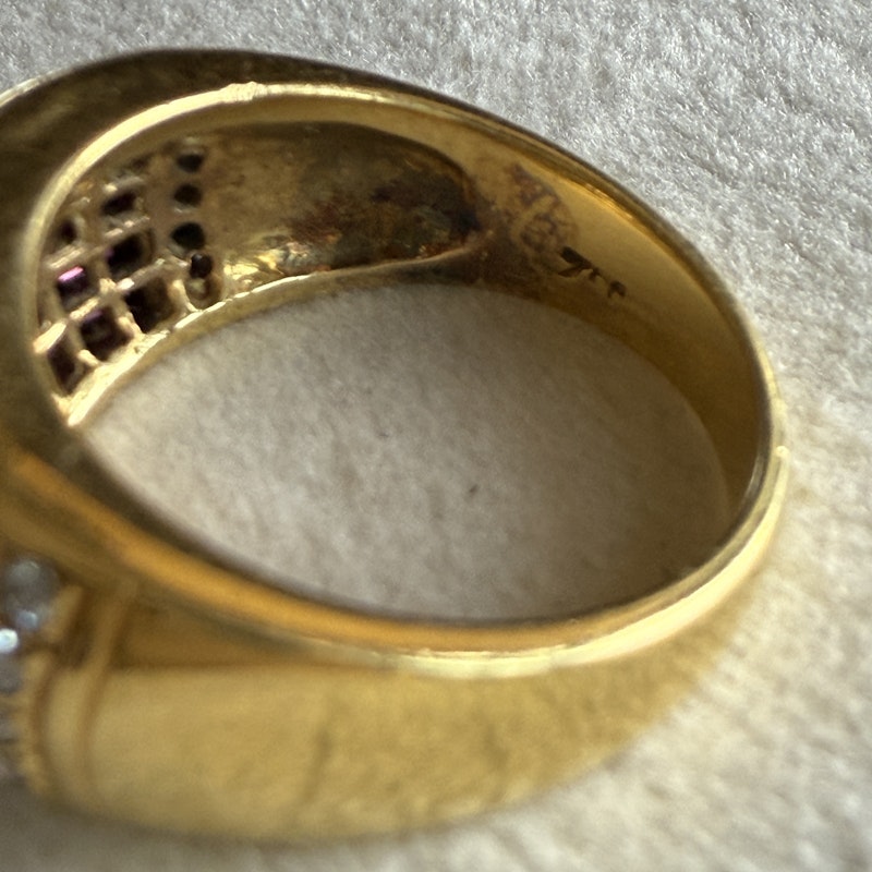 18k Yellow Gold Princess Cut Ruby and Diamond Dome Ring