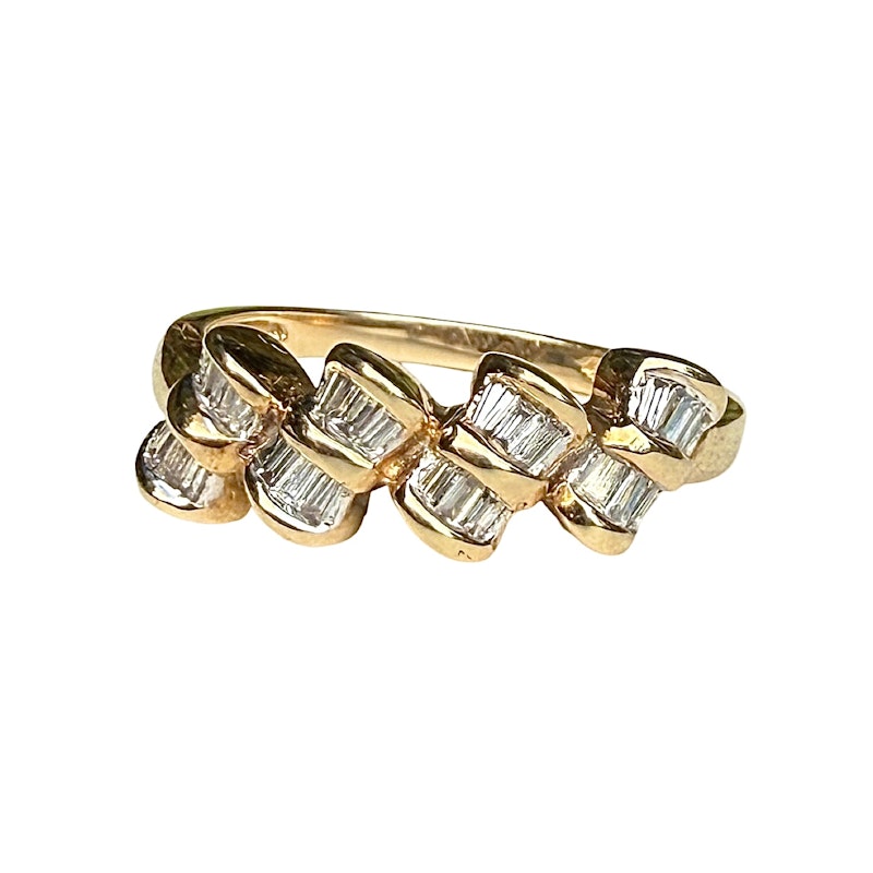 14k Yellow Gold Baguette Diamond Mini Bow Ring