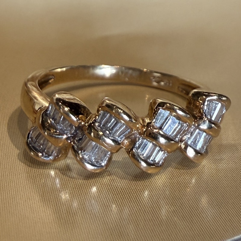 14k Yellow Gold Baguette Diamond Mini Bow Ring