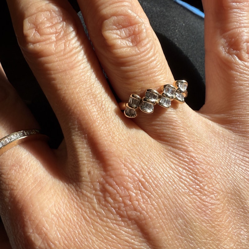 14k Yellow Gold Baguette Diamond Mini Bow Ring