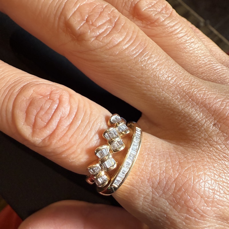 14k Yellow Gold Baguette Diamond Mini Bow Ring