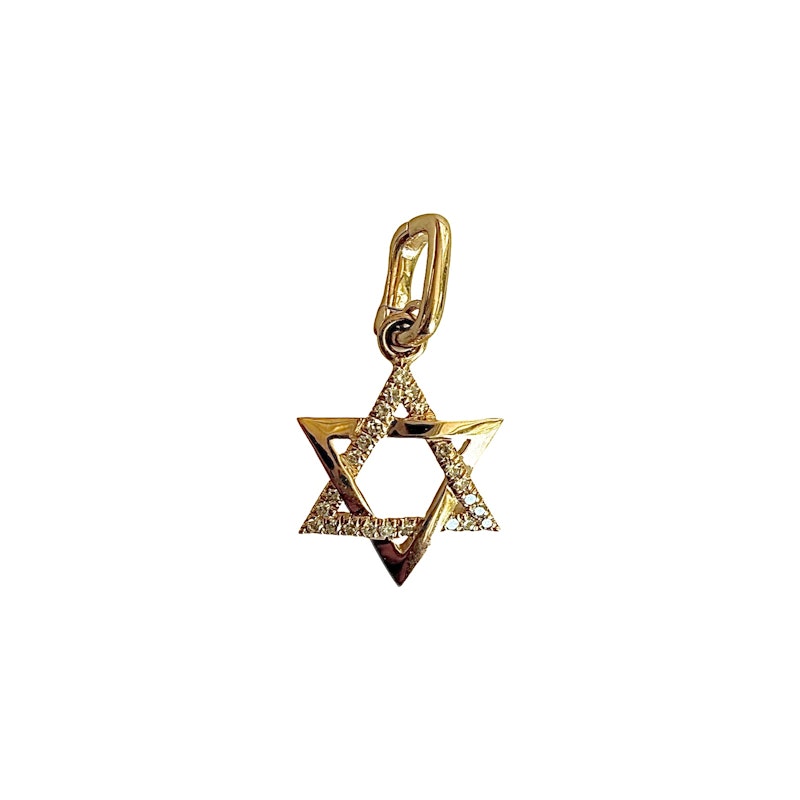 14K Yellow Gold Star of David Diamond Charm Pendant