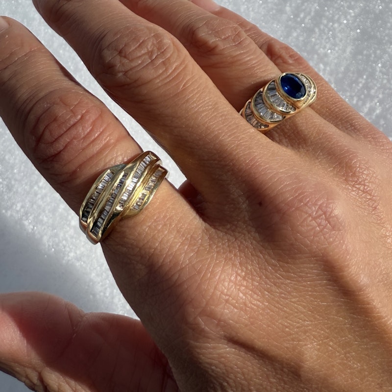 14K Yellow Gold Channel-Set Baguette Diamond Bypass Ring