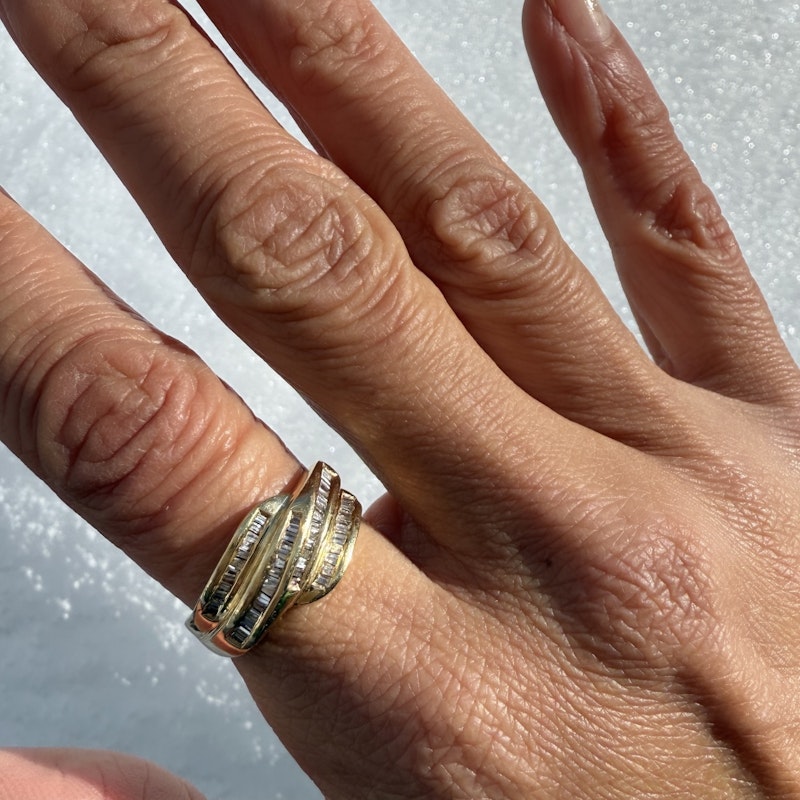 14K Yellow Gold Channel-Set Baguette Diamond Bypass Ring