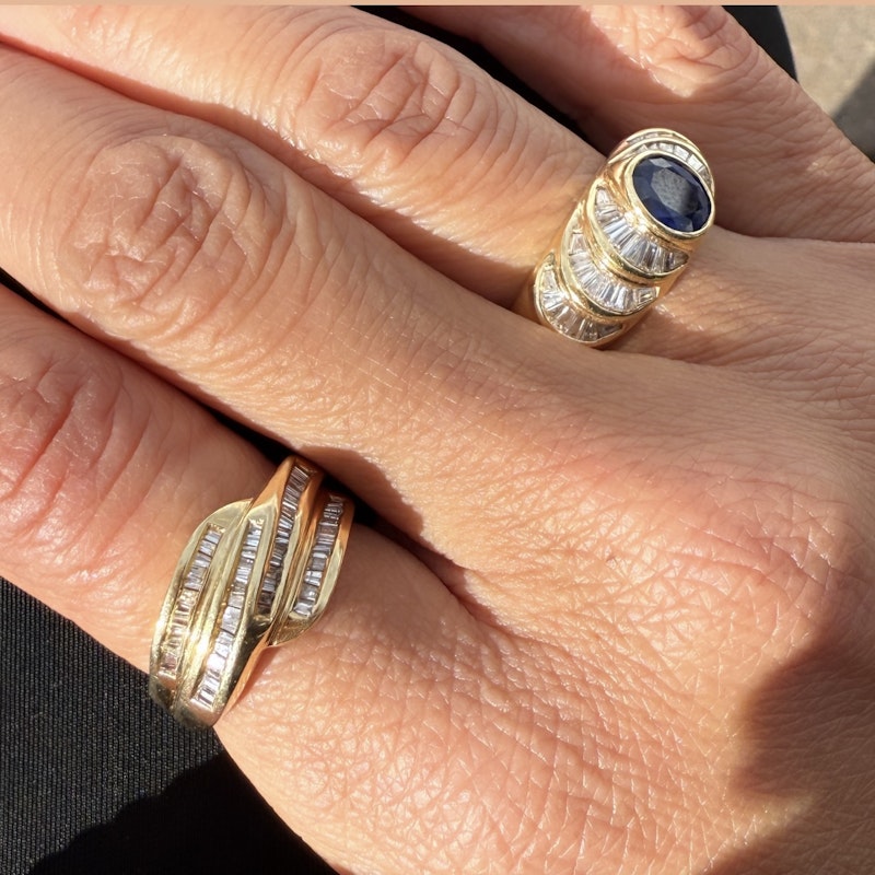 14K Yellow Gold Channel-Set Baguette Diamond Bypass Ring