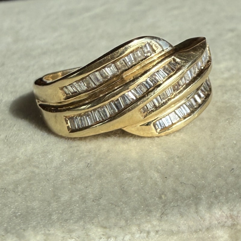 14K Yellow Gold Channel-Set Baguette Diamond Bypass Ring