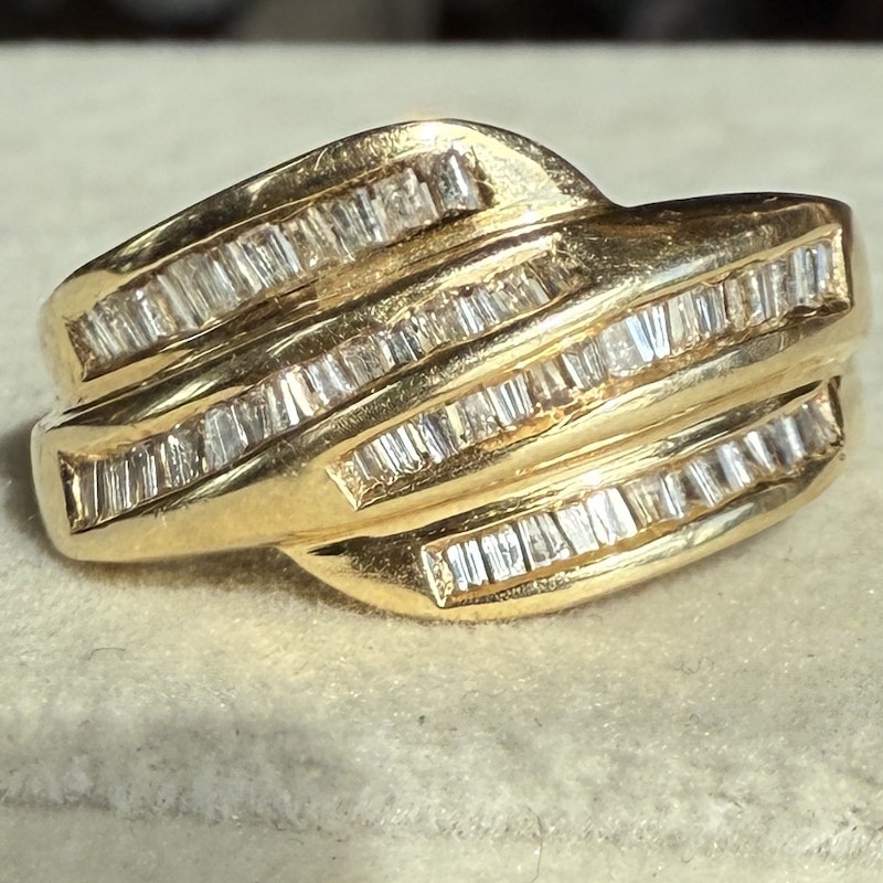 14K Yellow Gold Channel-Set Baguette Diamond Bypass Ring