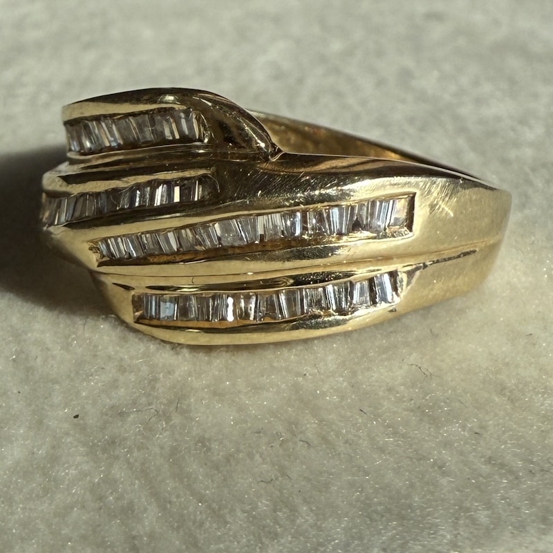 14K Yellow Gold Channel-Set Baguette Diamond Bypass Ring