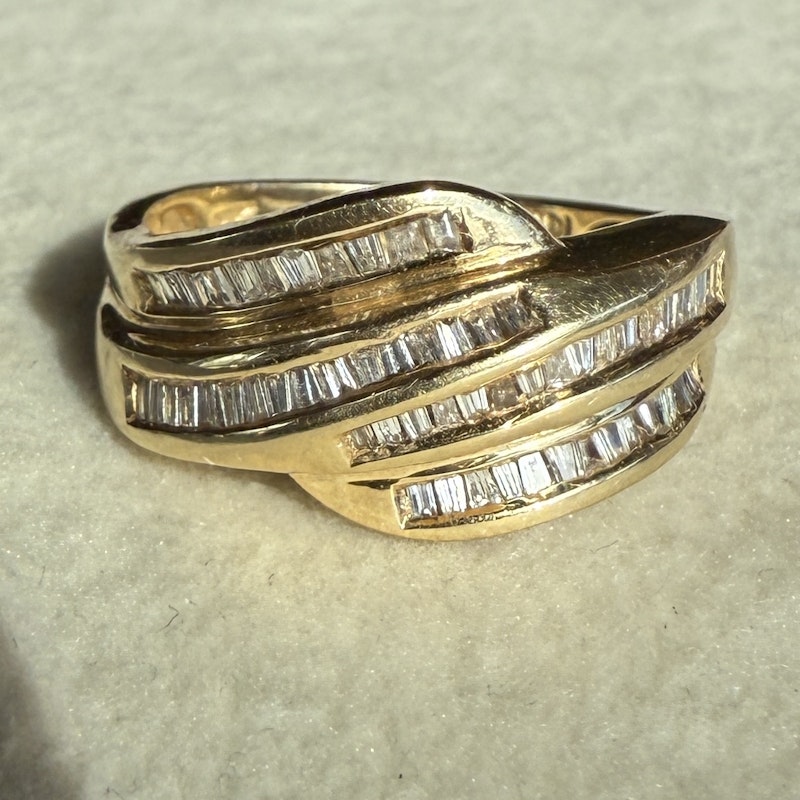 14K Yellow Gold Channel-Set Baguette Diamond Bypass Ring