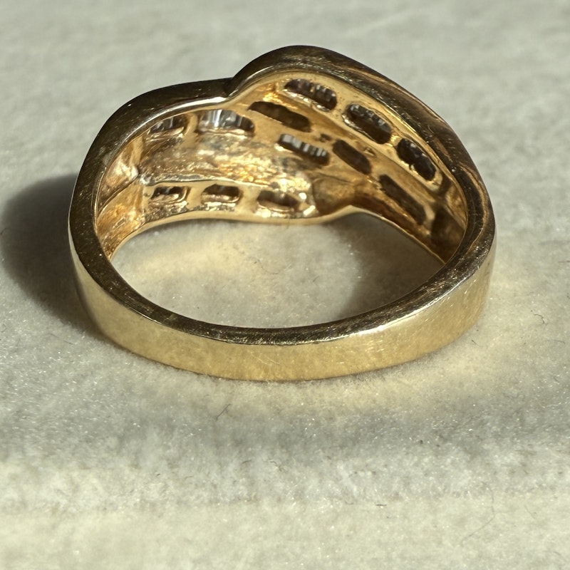 14K Yellow Gold Channel-Set Baguette Diamond Bypass Ring