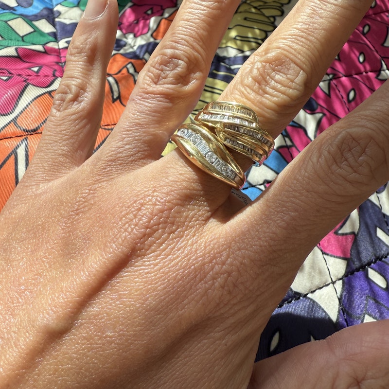14K Yellow Gold Channel-Set Baguette Diamond Bypass Ring