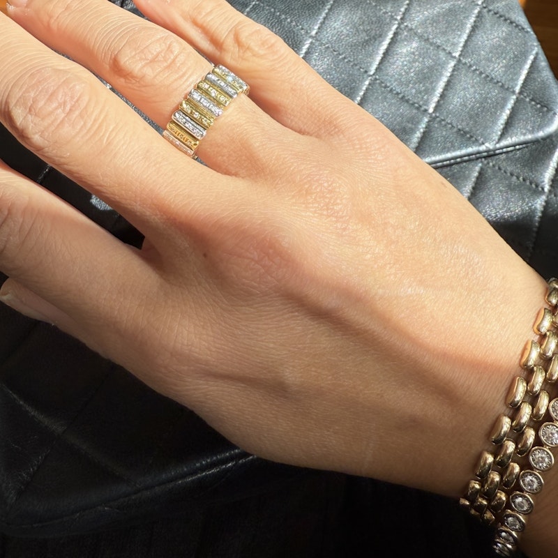 18k Two Tone Gold Diamond Fluted Ribbed Ring