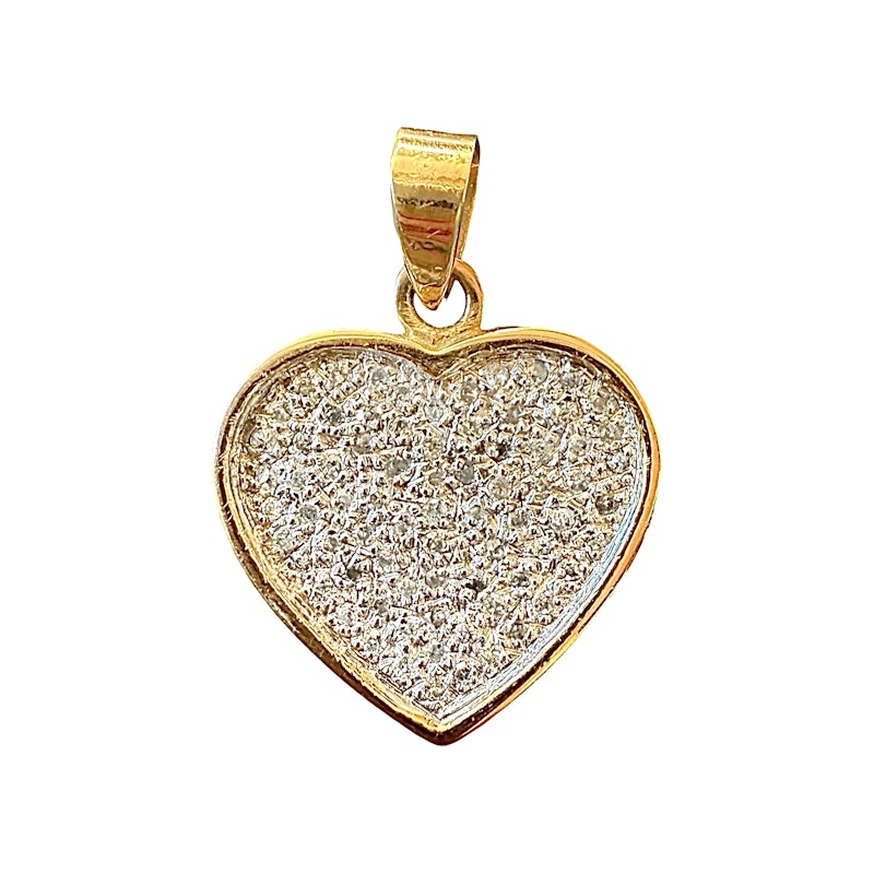 14K Yellow Gold Heart Pendant Charm with Illusion-Set Diamond