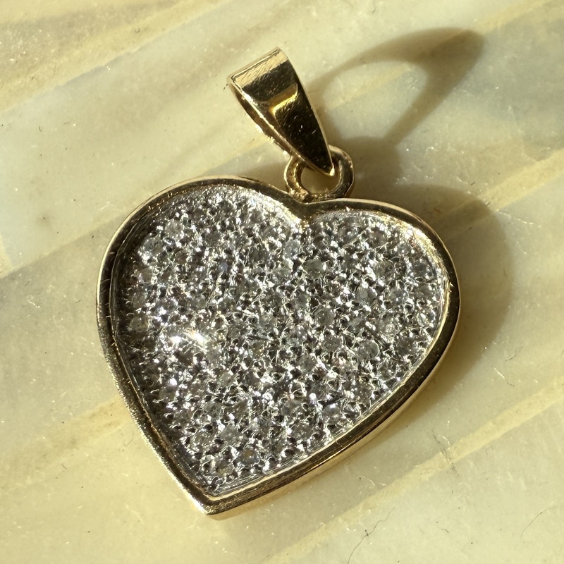 14K Yellow Gold Heart Pendant Charm with Illusion-Set Diamond