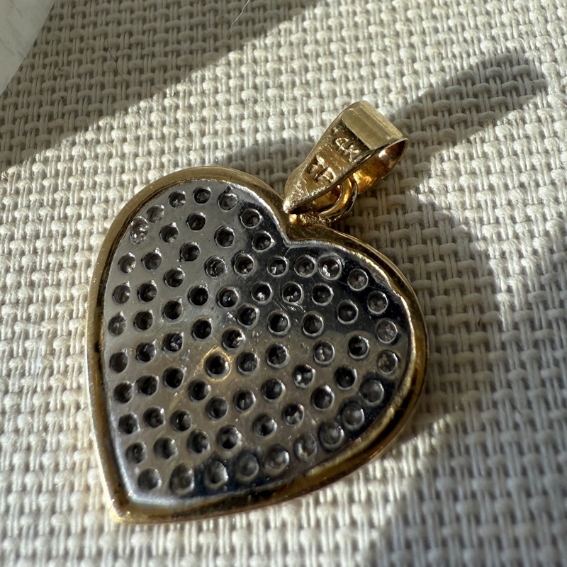 14K Yellow Gold Heart Pendant Charm with Illusion-Set Diamond