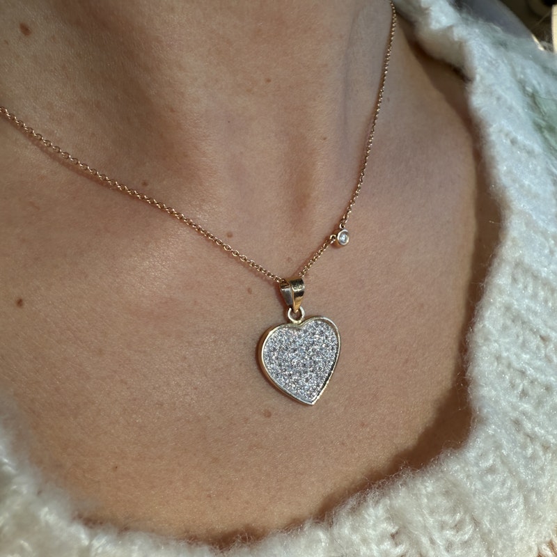14K Yellow Gold Heart Pendant Charm with Illusion-Set Diamond