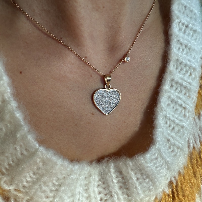 14K Yellow Gold Heart Pendant Charm with Illusion-Set Diamond