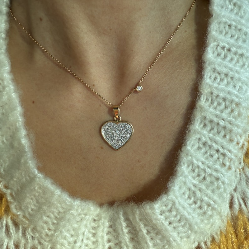 14K Yellow Gold Heart Pendant Charm with Illusion-Set Diamond
