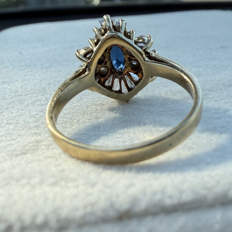 14k Yellow Gold Marquise Blue Sapphire & Diamond Halo Ring