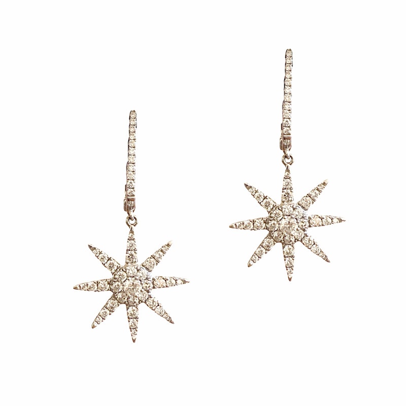 Doves by Doron 18k White Gold Starburst Huggie Earrings