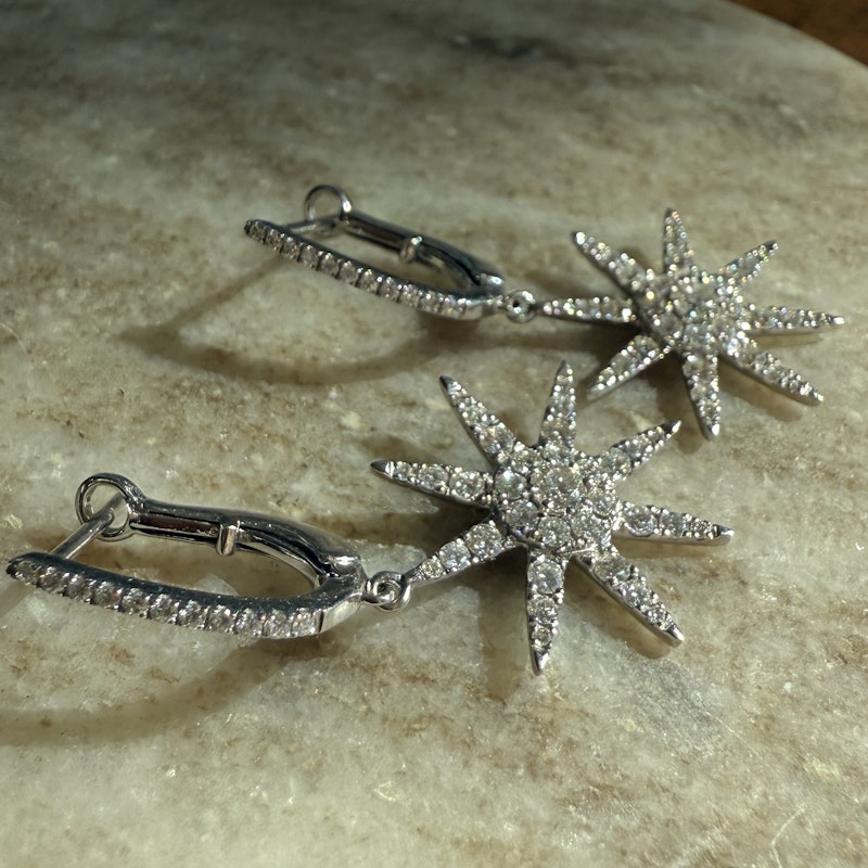 Doves by Doron 18k White Gold Starburst Huggie Earrings