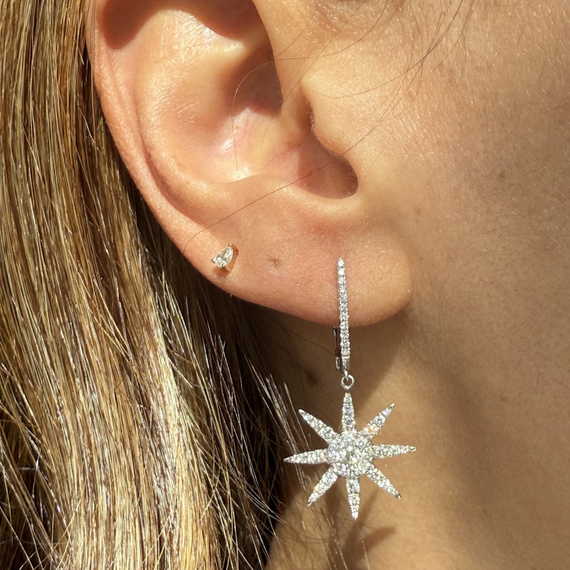 Doves by Doron 18k White Gold Starburst Huggie Earrings