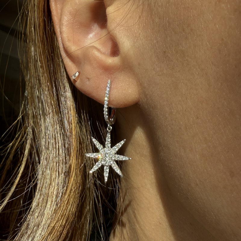Doves by Doron 18k White Gold Starburst Huggie Earrings